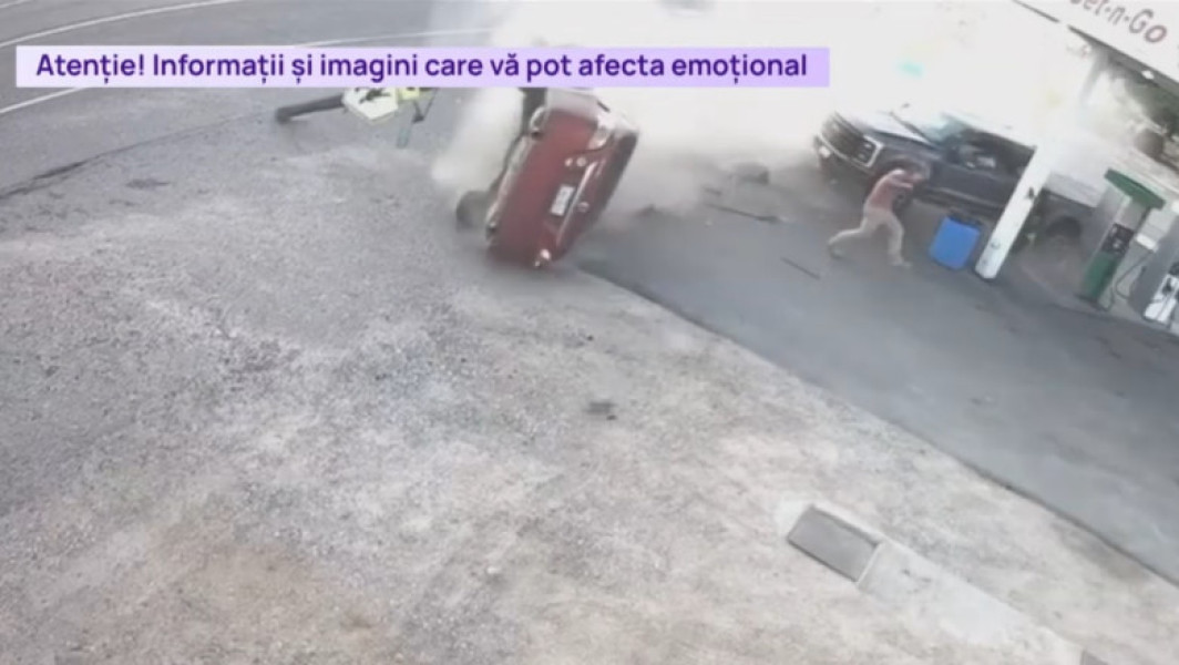 Un șofer scapă la limită dintr-un accident spectaculos într-o benzinărie din Nebraska